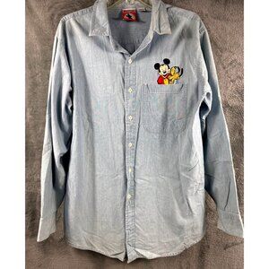 Mickey Inc. Vintage Shirt XL Denim Button-Up Shirt With Mickey & Pluto Embroider